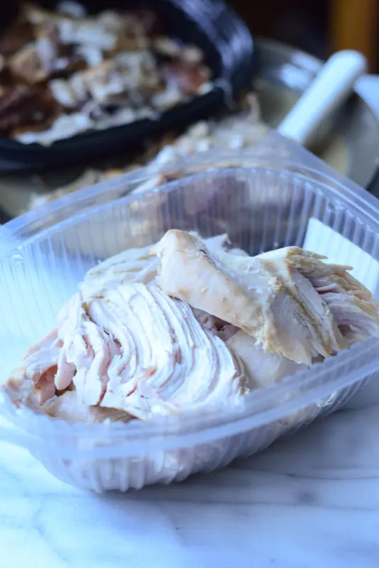 Turkey breast taken off the bone and in a plastic container