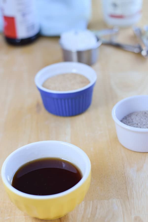 Maple syrup, chia seeds, flax meal and coconut oil!