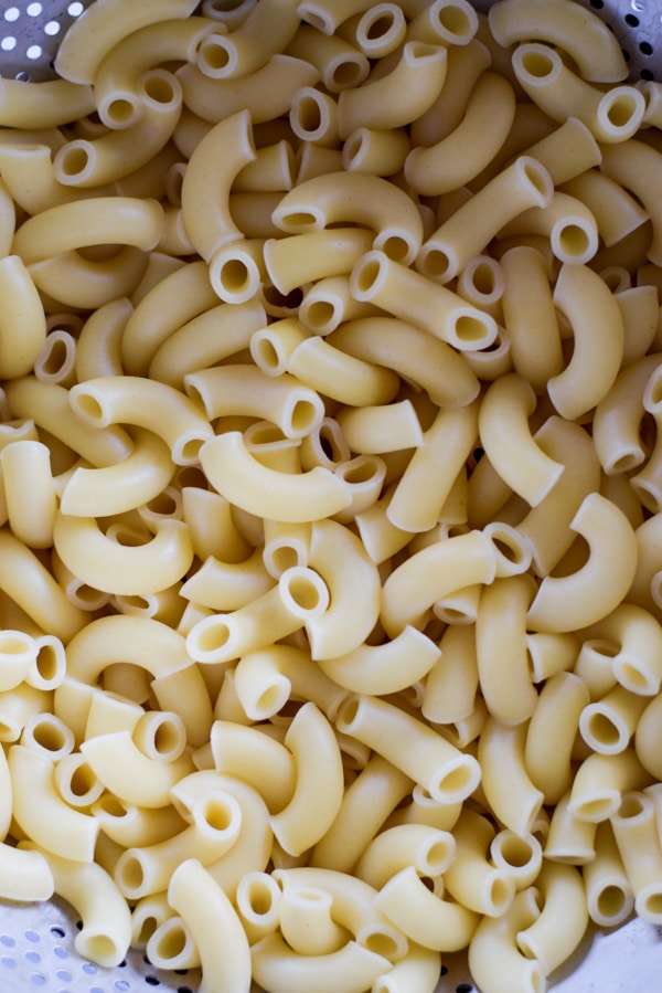 Pasta drained in a colander
