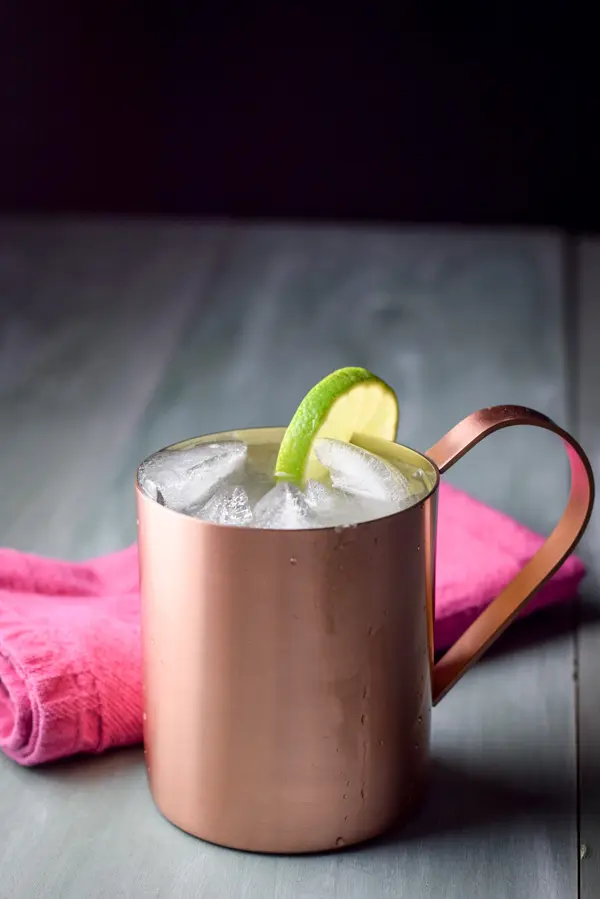 Close up of the Moscow mule in a copper mug