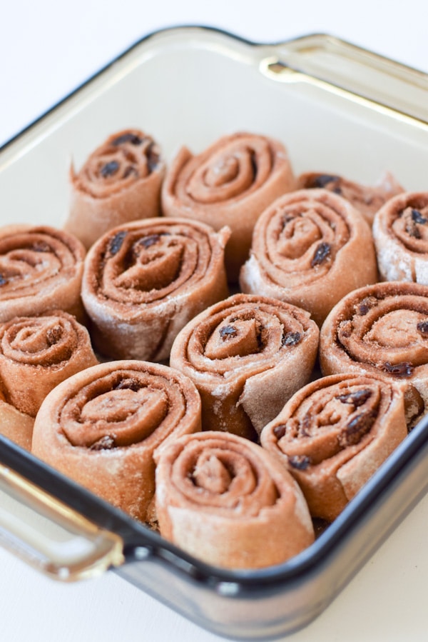 Sliced dough in a pan ready to be cooked