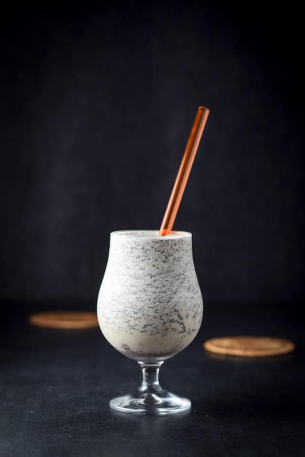 Nancy's Indulgent Delicious Frozen Mudslide Cocktail in a vertical view