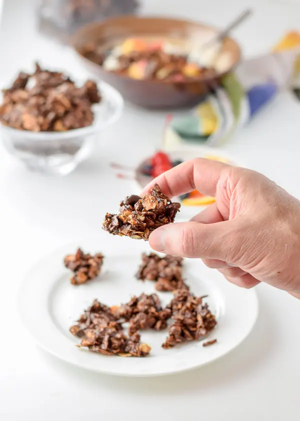 A bite of easy delicious chocolate granola clusters