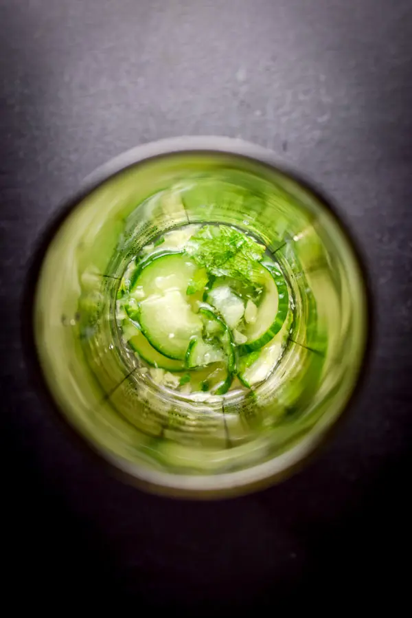 Muddled the cucumber and mint in a cocktail shaker