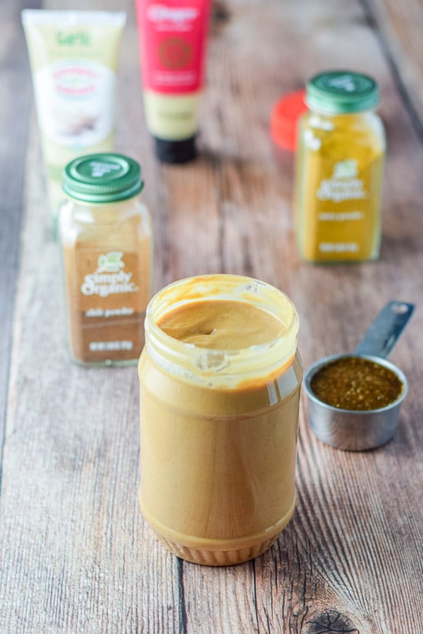 Peanut butter, marinade, chili powder, turmeric, garlic and ginger paste
