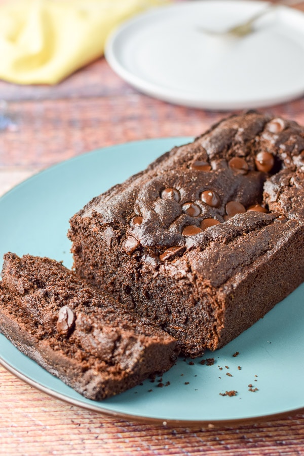 Close up of the chocolate bread with slices taken out of it