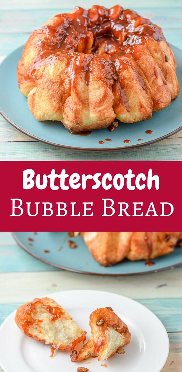 This is my aunt Helen's Butterscotch Bubble Bread! IT is so delicious that you must, I repeat MUST have people over to help you eat it. Your thighs will thank you. #bubblebread #butterscotch #dishesdelish #dishesdelishrecipes http://ddel.co/bbubbrd