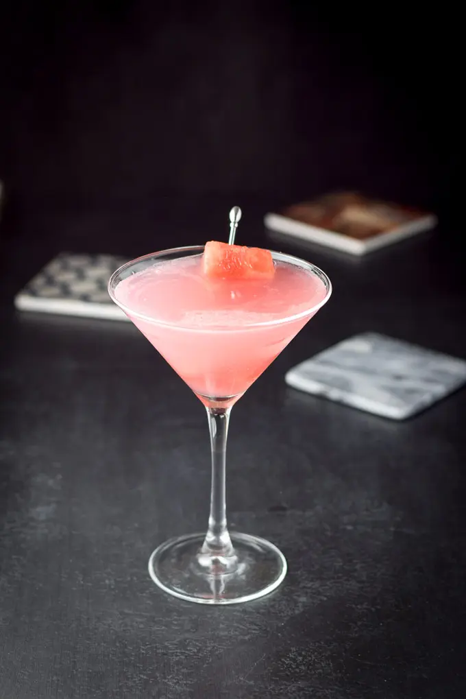 The cosmo cocktail with the different cranberry juice poured out and ready to imbibe