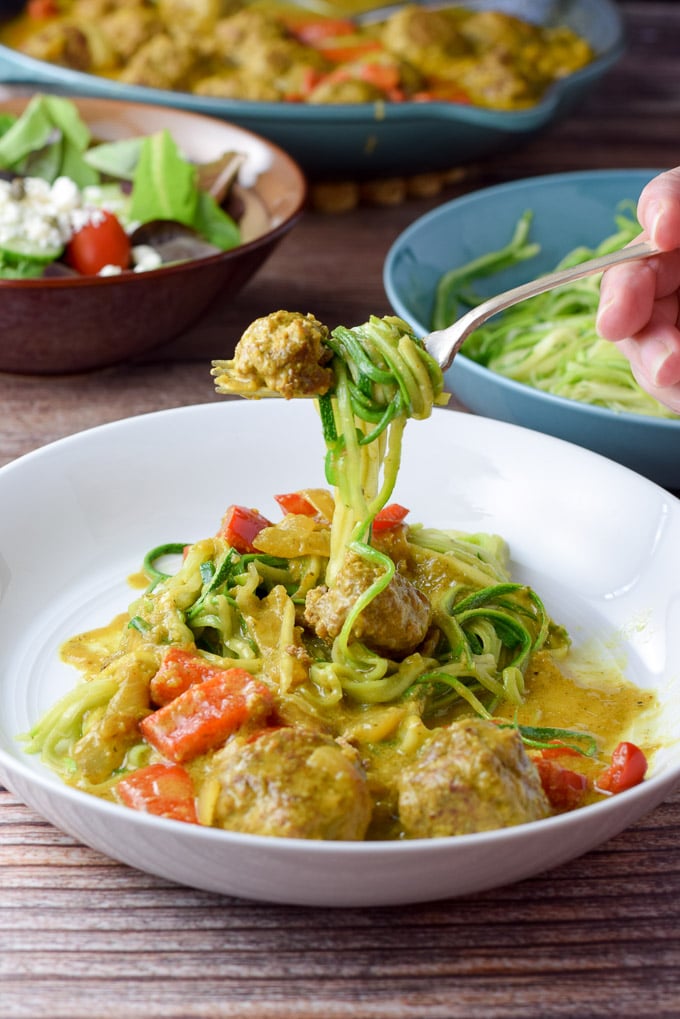 Curry Meatballs on Zoodles - Nothing Beats This Mix! - Dishes Delish