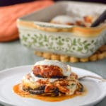 Different view of the Plated baked stacks of eggplant parmesan ready to be consumed