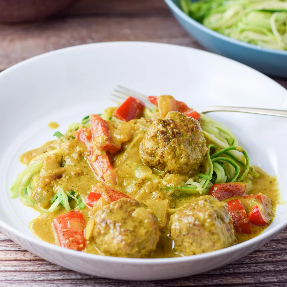 Curry Meatballs on Zoodles