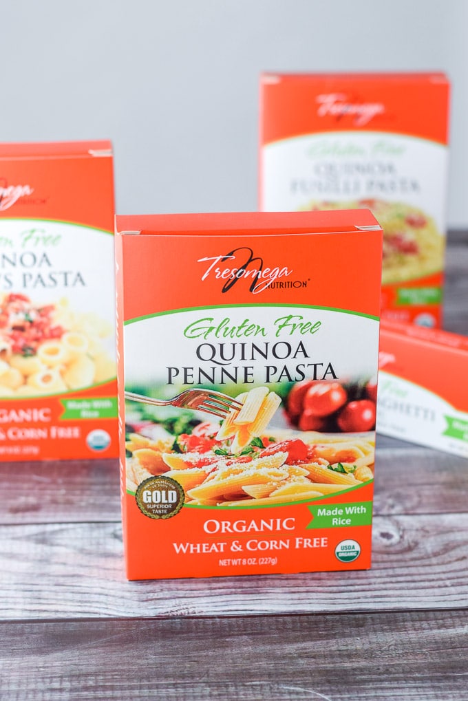 Three boxes of gluten free pasta ready to be made into gluten free pasta Norma