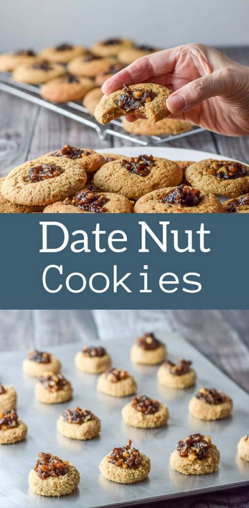 Delicious Thumbprint Date Nut Cookies are such a treat to eat! They are one of the first cookies to be eaten off a cookie platter!! They are soft and satisfying!!