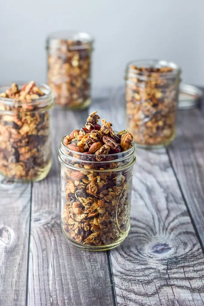 Jars up nutty granola ready to be gifted
