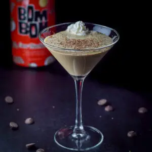 A dollop of whipped cream in the chocolate coconut cocktail - square