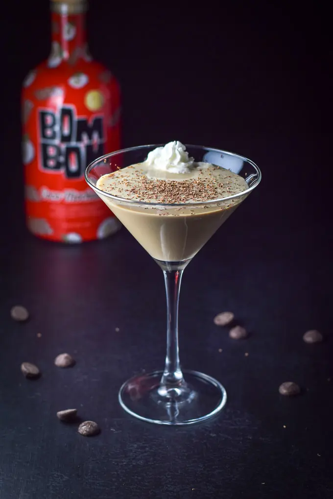 A dollop of whipped cream in the chocolate coconut cocktail