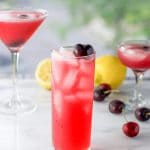The cherry vodka our made and poured into three different glasses