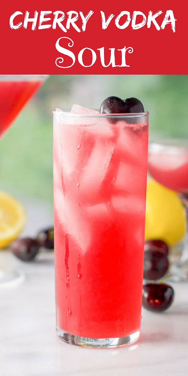 Only three ingredients in this cherry vodka sour recipe! Cherry infused vodka, fresh lemon juice and simple syrup! Refreshing and delicious! #vodka #sour #cherryvodka #dishesdelishrecipes