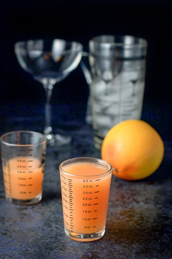 Ruby red grapefruit measured out for the cosmo