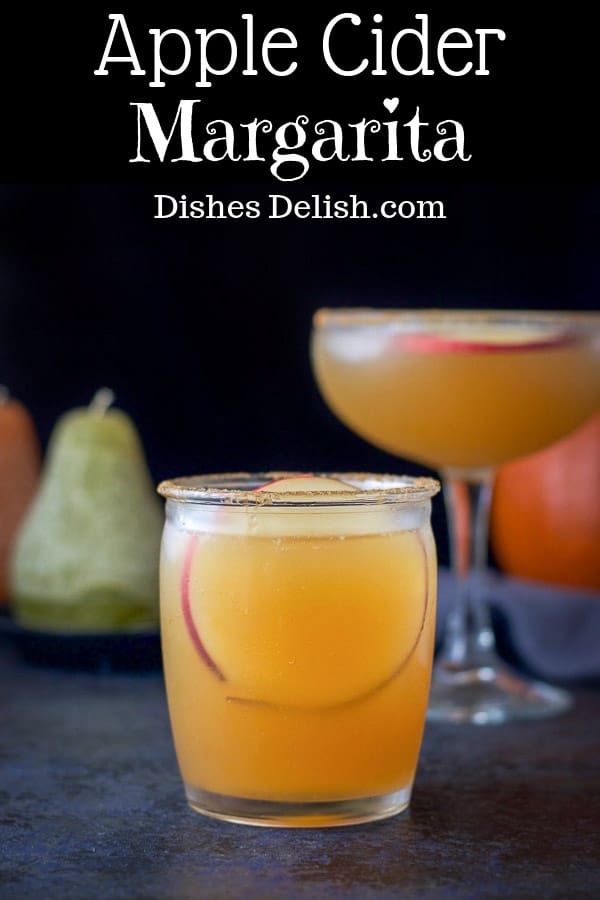 Imagining sipping this apple cider margarita at your next Autumn dinner party! It's delicious, bold and beautiful! And there are only 3 ingredients! Perfect! #apple #applecider #margarita #dishesdelish https://ddel.co/acm