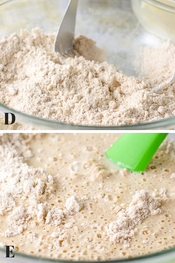 butter in pea sized bits in the flour and the wet ingredients poured in