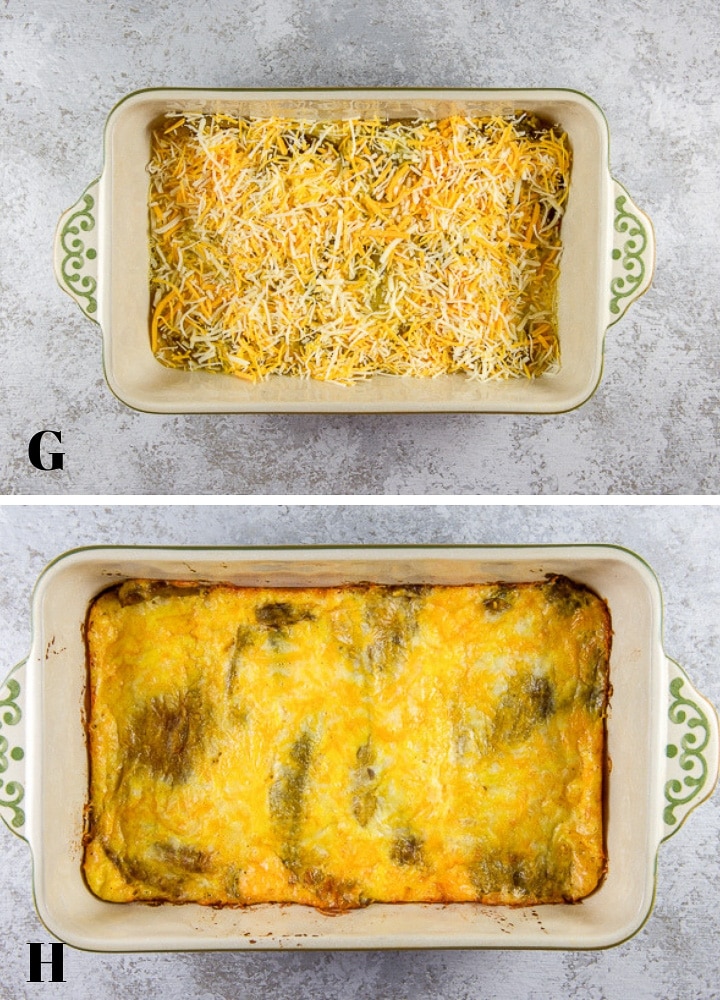Eggs poured on the chiles and cheese sprinkled on. Also a cooked casserole