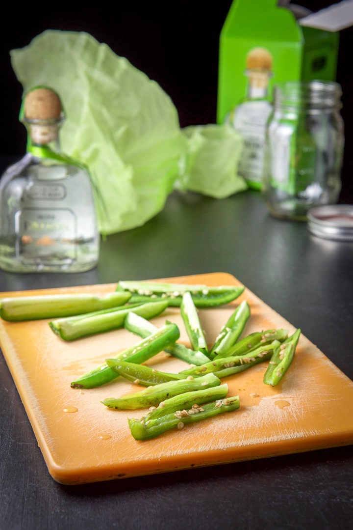 Sliced jalapeños ready to be put in the tequila
