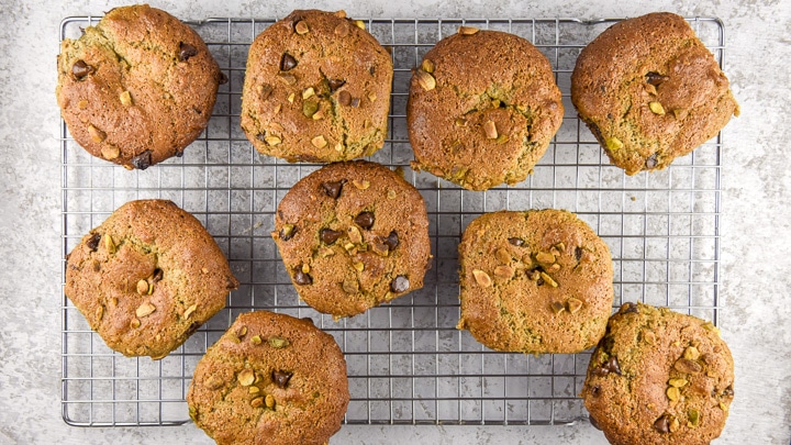 Nine muffins cooling on the rack