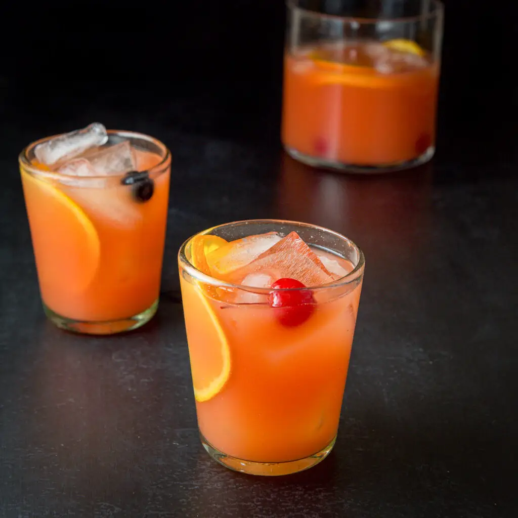 Two glasses filled with the scorpion bowl recipe - square