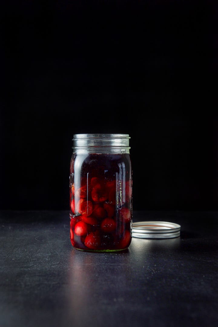 The infused bourbon after 5 days sitting on the counter