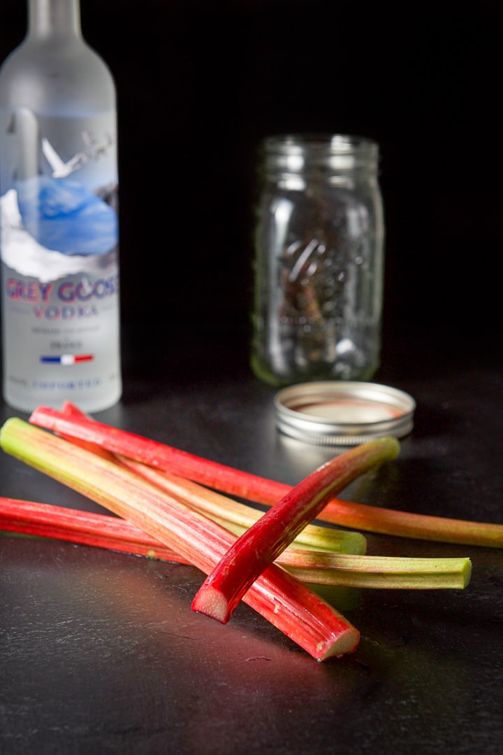 Rhubarb, vodka and a jar for the infusion