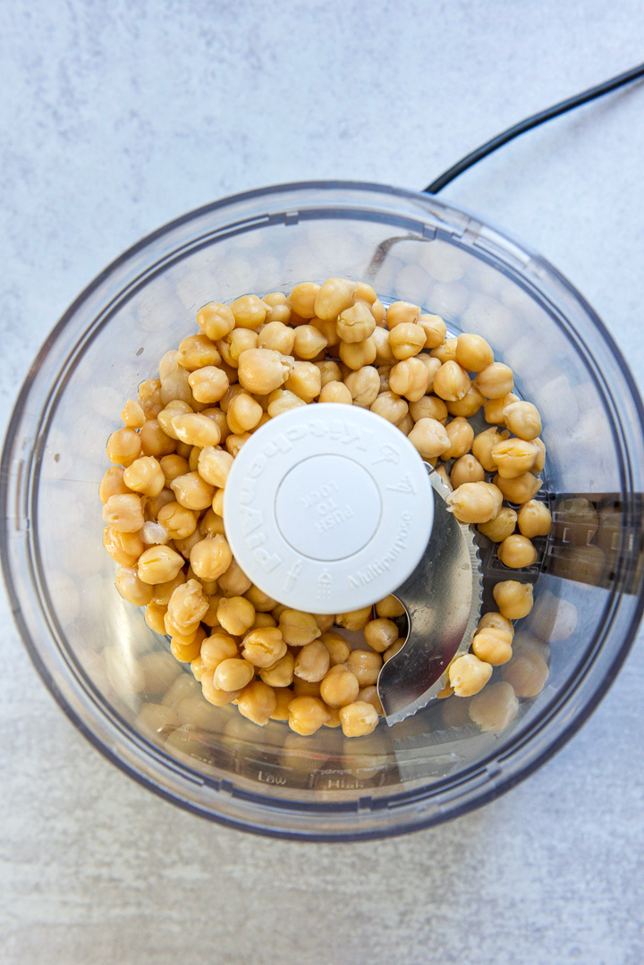 Garbanzo beans in the food processor
