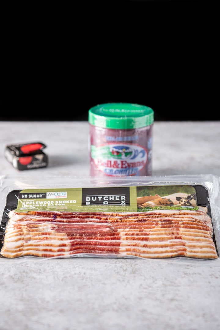 Bacon, livers and toothpicks on a table