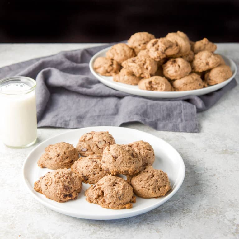 A small plate of chocolate cream cheese cookies - square