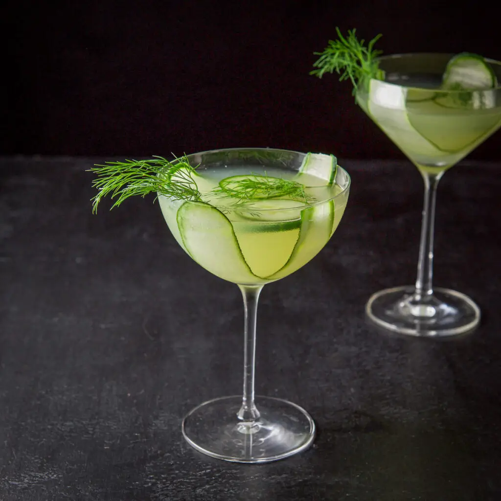 Cucumber martini in the bowl glass - square
