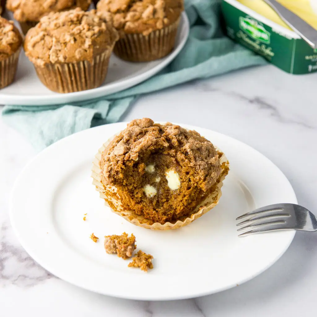 One of the easy pumpkin muffins with a bite out of it