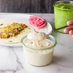 Spoonful of Mexican crema - square