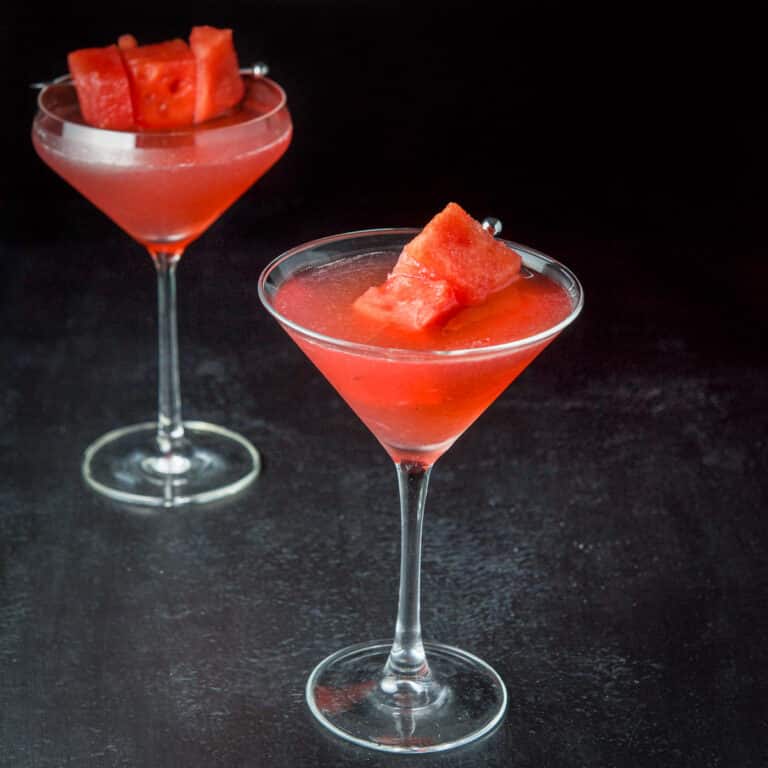 Watermelon Cosmo in a classic martini glass - square