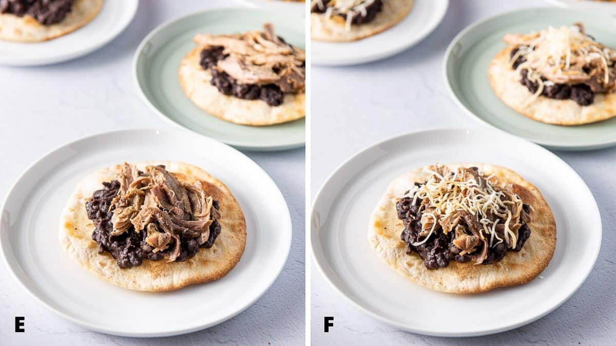 Pork and cheese on the tortillas
