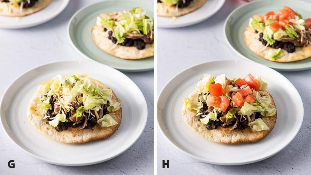 Lettuce and tomatoes on tortillas