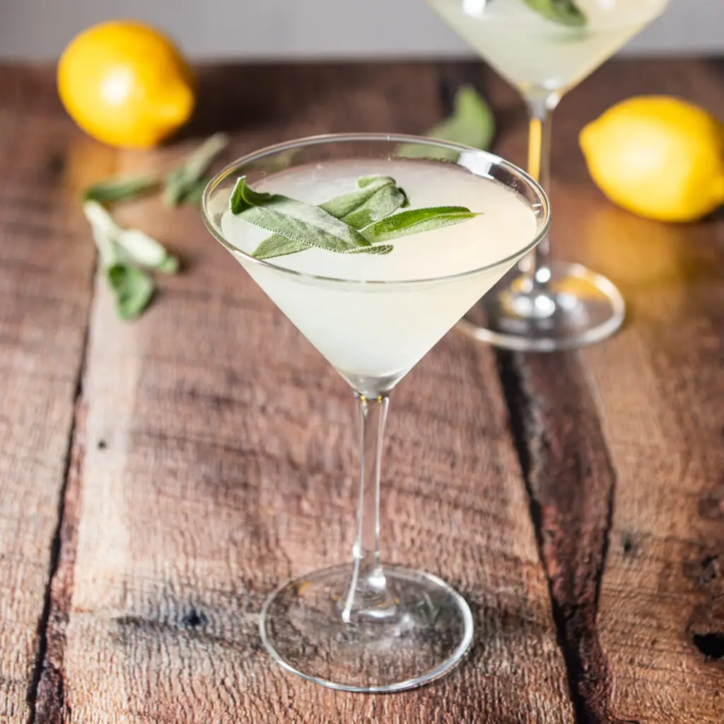 Classic martini glass filled with the limoncello martini - square