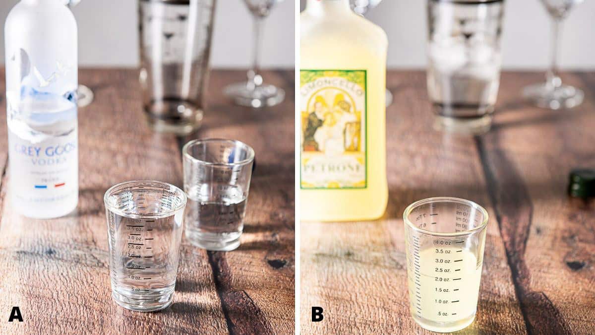 Vodka and limoncello poured for the drink