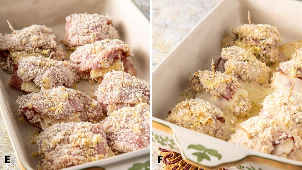 Battered chicken and then baked in a baking dish