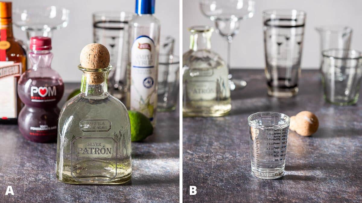 Ingredients and tequila poured