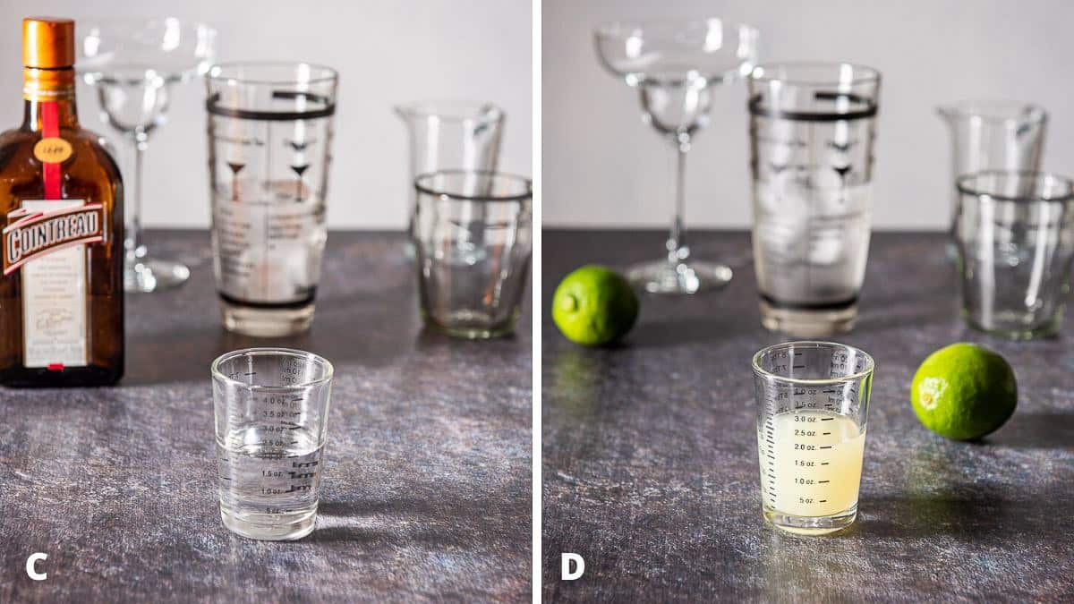 Cointreau and lime juice poured out