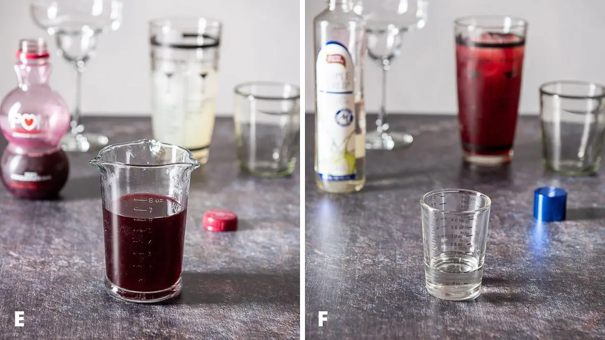 Pomegranate juice and simple syrup measured out