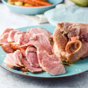 Slices of smoked pork shoulder on the platter