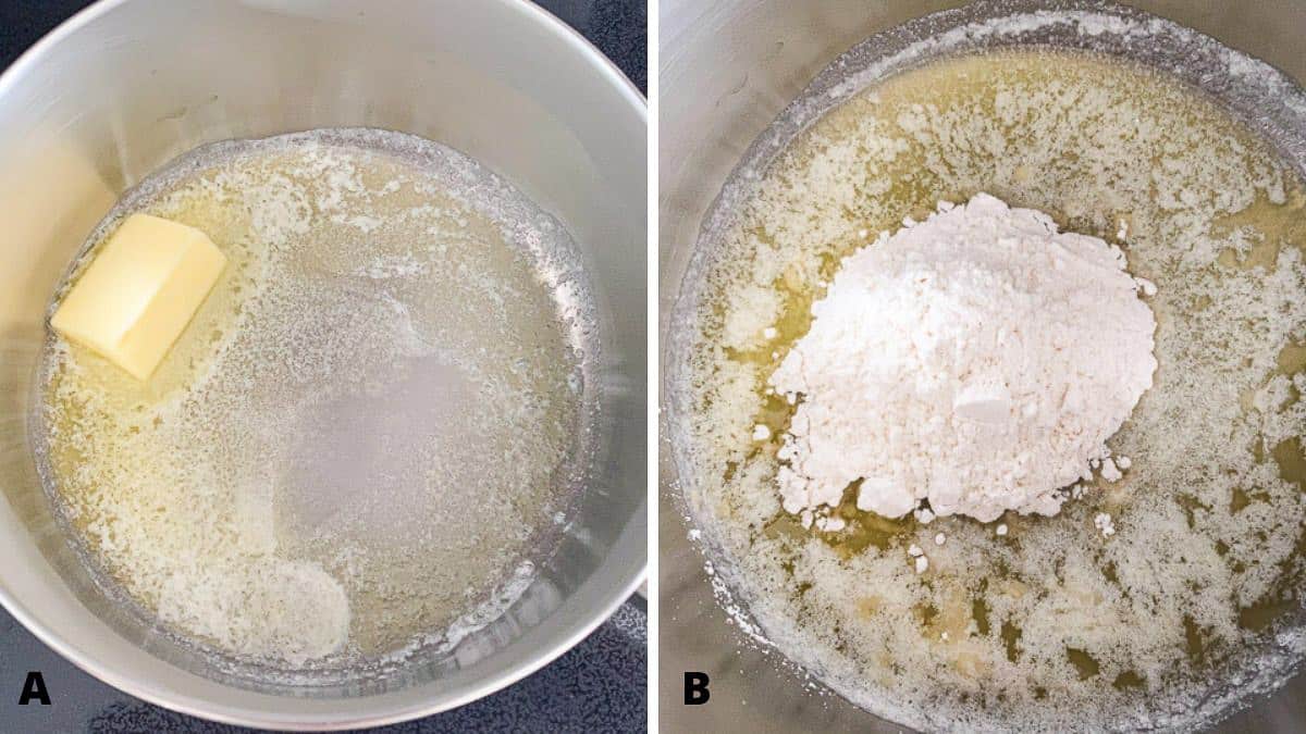 Butter melted with flour in to form the roux