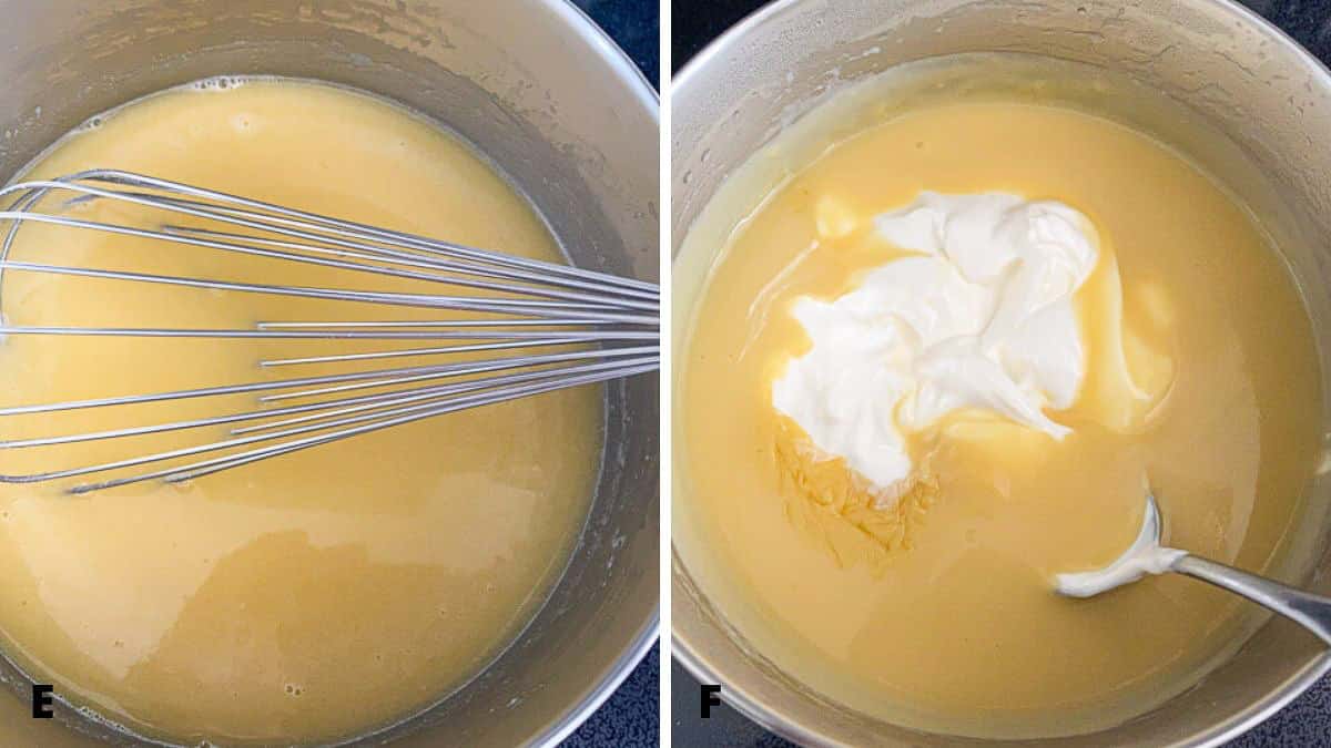 Thickened sauce and then cooled with the sour cream added