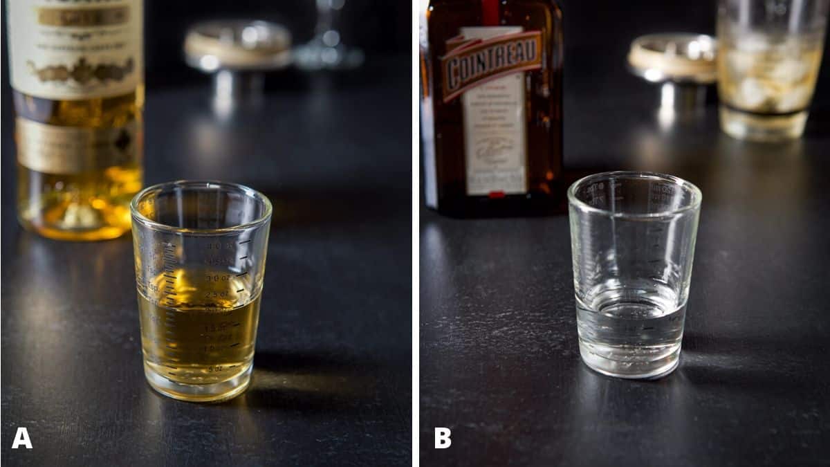 Gold rum and Cointreau poured out